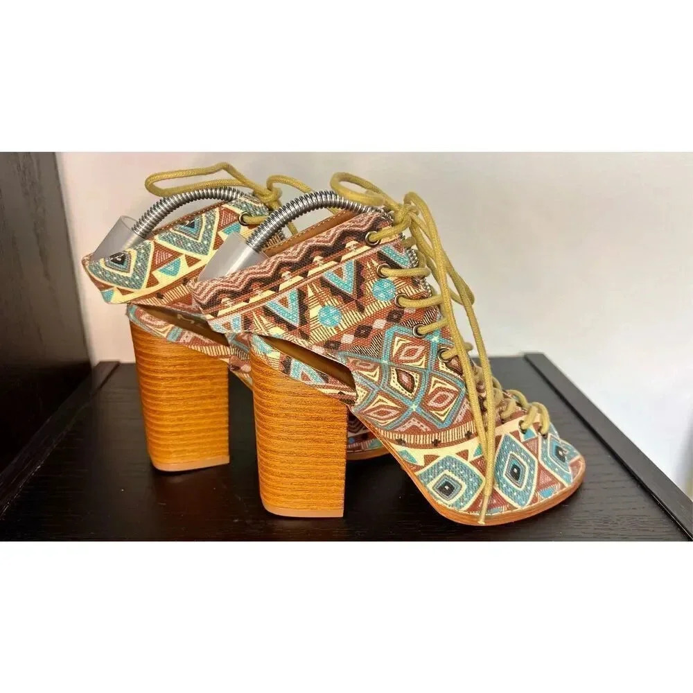 Mi.iM Womens‎ Multicolor Nikita Peep Toe Open Back Block Heeled Boots Size 6